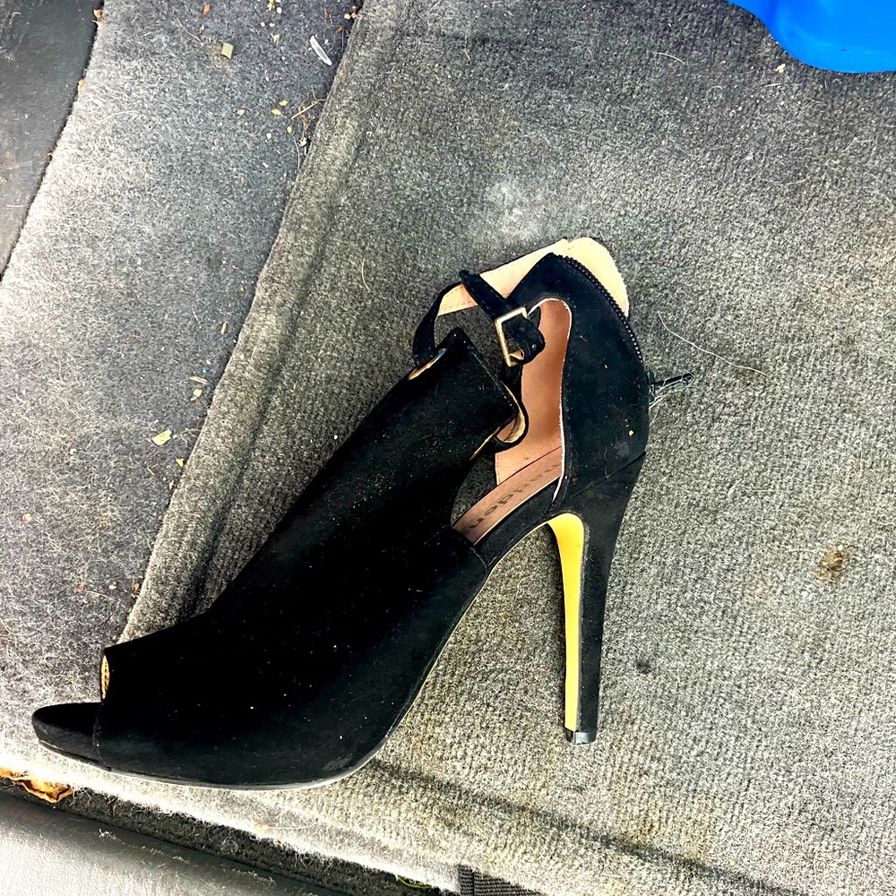 Black peep-toe ankle strap